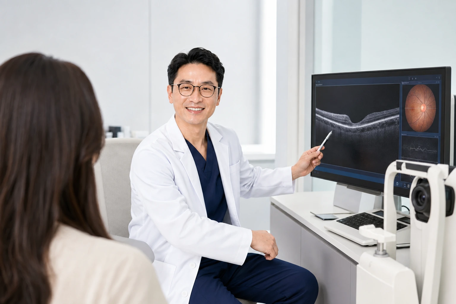 안종합검진 결과 화면을 환자에게 설명하는 가상 의료진