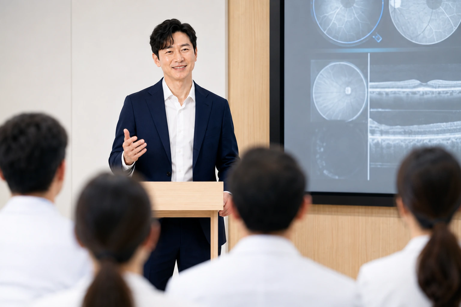 가상 의료진이 학술대회에서 연구 내용을 발표하는 모습